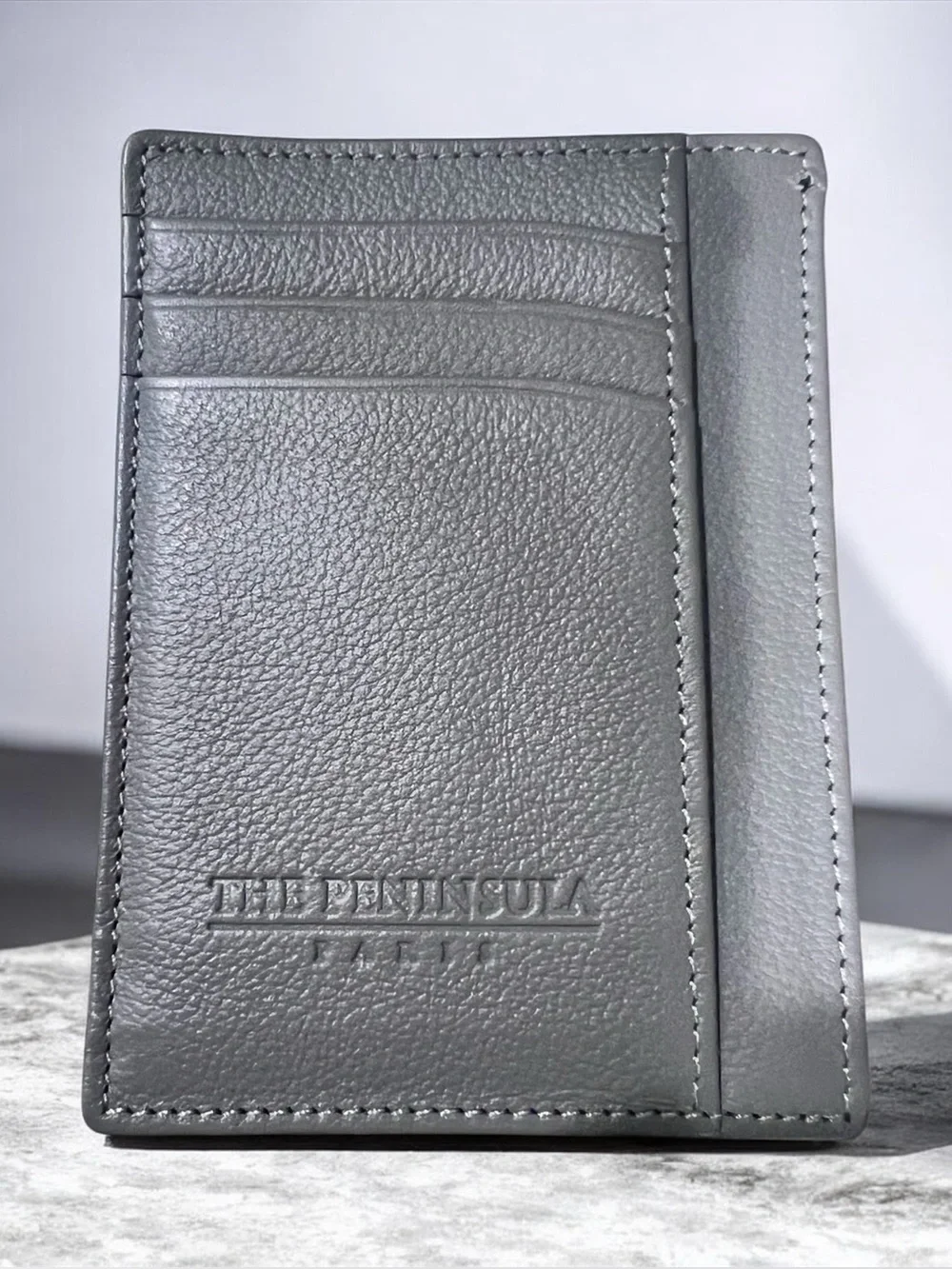 Authentic The Peninsula Paris Grey Pebbled Leather Travel Card Case